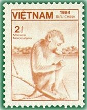Stamp, Crab-eating Macaque (Macaca fascicularis), Vietnam,  , Monkeys, Animals (Fauna)