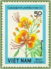 Stamp, Sampan (Caesalpinia pulcherrima), Vietnam,  , Flowers, Plants (Flora)