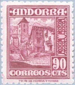Stamp, Local motics, Andorra, Spanish Administration,  , Towers, Mountains, Buildings, Churches - Cathedrals - Basilicas - Chapels