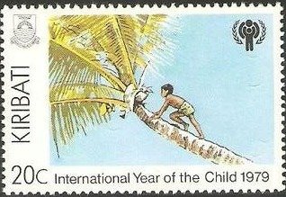 Stamp, Boy Climbing Palm Tree, Kiribati,  , Trees, Palm-trees