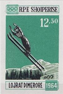 Stamp, Ski Jumper on the Jump, Albania,  , Sport, Olympic Games
