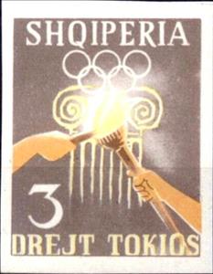 Stamp, Olympic torch in front of pillars, Albania,  , Sport, Olympic Games