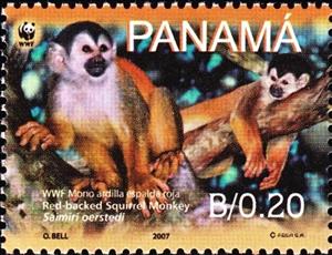 Stamp, Red-backed Sqirrel Monkey (Saimiri oerstedii), Panama,  , WWF, Monkeys, Animals (Fauna)