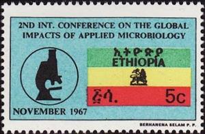 Stamp, Microscope and Ethiopian Flag, Ethiopia,  , Flags, Microscopes