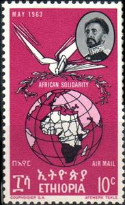 Stamp, Globe with Map of Africa, Ethiopia,  