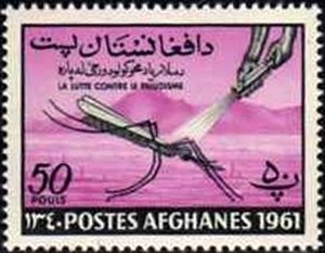 Stamp, Anopheles Mosquito (Anopheles sp.) is sprayed with Insectici, Afghanistan,  , Insects, Medicines, Malaria