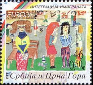 Stamp, Integration, Serbia and Montenegro,  , C.E.P.T., Europe, Drawings