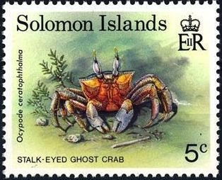 Stamp, Stalk-eyed Ghost Crab (Ocypode ceratophthalma), Solomon Islands,  , Animals (Fauna), Crabs, Sea Life