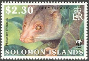 Stamp, Grey Cuscus (Phalanger orientalis), Solomon Islands,  , WWF, Animals (Fauna)