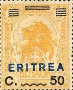 Stamp, Lion (Panthera leo) - Overcharged Blue, Italian colonies, territories and occupations,  