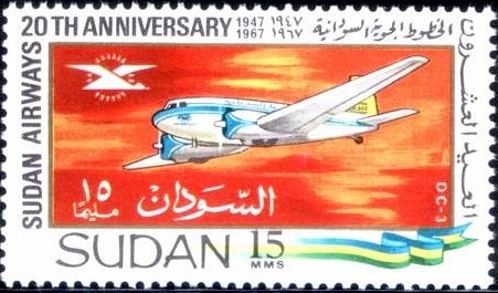 Stamp, Dc-3, Sudan,  , Aviation, Airlines, Aircrafts