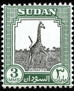 Stamp, Giraffe (Giraffa camelopardalis), Sudan,  , Mammals, Giraffes, Animals (Fauna)