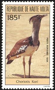 Stamp, Kori Bustard (Ardeotis kori), Upper Volta,  , Birds, Animals (Fauna)
