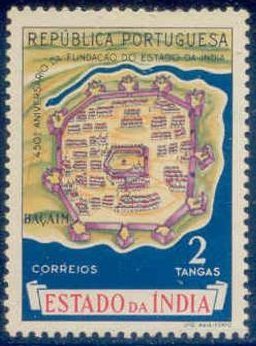 Stamp, Card from Barcain, India, Portuguese,  