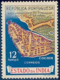 Stamp, Card from Cochim, India, Portuguese,  