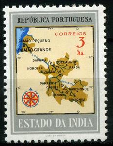 Stamp, Map of Damao and Nagar Aveli, India, Portuguese,  