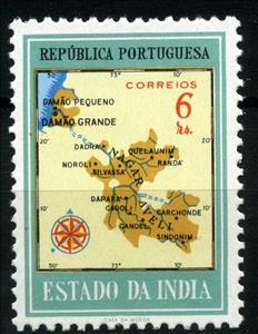 Stamp, Map of Damao and Nagar Aveli, India, Portuguese,  