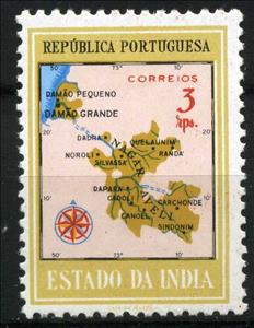 Stamp, Map of Damao and Nagar Aveli, India, Portuguese,  