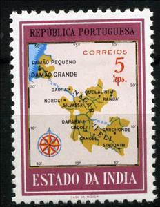 Stamp, Map of Damao and Nagar Aveli, India, Portuguese,  