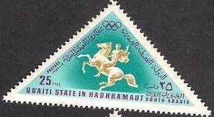 Stamp, Equestrian, Aden,  , Horses, Olympic Games, Triangle Stamps, Equestrianism and horse riding