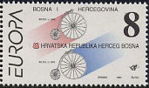Stamp, Oldtimer Bycicle, Bosnia and Herzegovina, Croatian Administration,  , C.E.P.T., Europe