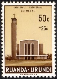Stamp, To benefit the Cathedral of Usumbura, Ruanda-Urundi,  , Buildings