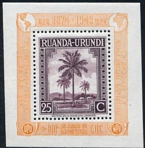 Souvenir Sheet, Palmtree (RW-U 126), Ruanda-Urundi,  , Trees