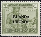 Stamp, type "Vloors" Belgian Congo Bel BE C119 with overprint, Ruanda-Urundi,  