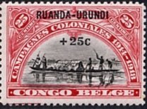 Stamp, type "Mols" Belgian Congo Bel BE C132 (French-Dutch) with ov, Ruanda-Urundi,  