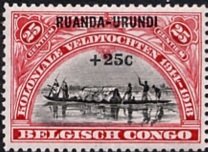 Stamp, type "Mols" Belgian Congo Bel BE C133 (Dutch-French) with ov, Ruanda-Urundi,  