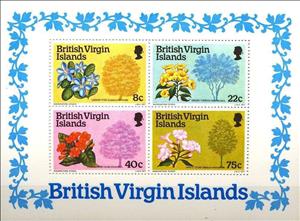 Souvenir Sheet, Flowering trees, British Virgin Islands,  , Flowers, Plants (Flora)