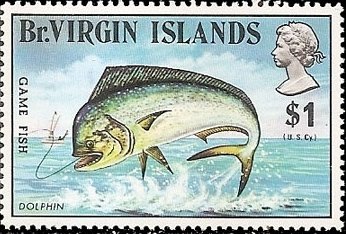 Stamp, Common Dolphinfish (Coryphaena hippurus), British Virgin Islands,  , Mammals, Sea (Marine) Mammals, Dolphins, Animals (Fauna)