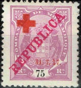 Stamp, Elephants Overprint Red Cross (reis), Mozambique society,  