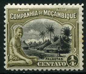 Stamp, Native and village, Mozambique society,  