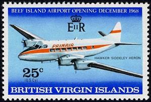 Stamp, Hawker Siddely Heron, British Virgin Islands,  , Airports, Aviation, Aircrafts