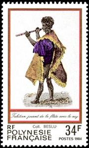 Stamp, Playing music, French Polynesia,  
