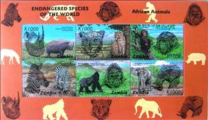 Mini Sheet, Endangered Species - MiNo. 680-85, Zambia,  , Animals (Fauna)