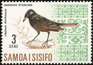 Stamp, Samoan Starling (Aplonis atrifusca), Samoa,  , Birds, Animals (Fauna)