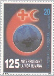 Stamp, Red Cross, Andorra, Spanish Administration,  , Cartography, Red Cross and Red Crescent, Healthcare, Globes, Anniversaries and Jubilees