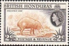 Stamp, Central American Tapir (Tapirus bairdii), British Honduras,  , Mammals, Queens, Animals (Fauna)