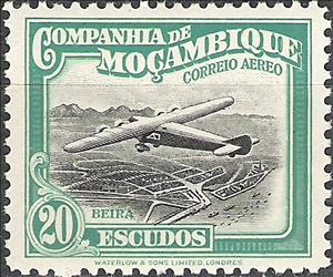 Stamp, Airplane over Beira, Mozambique society,  