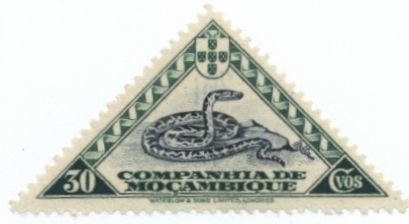 Stamp, African Rock Phyton (Python sebae), Mozambique society,  , Reptiles, Snakes, Animals (Fauna)