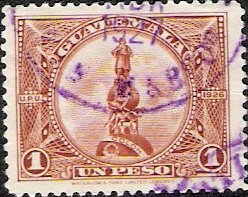 Stamp, Monument to Columbus re-engraved, Guatemala,  