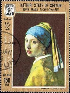 Stamp, Head of a girl, Aden,  , Paintings