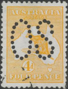 Stamp, Kangaroo and Map, Perforated OS, Australia,  , Mammals, Kangaroos, Animals (Fauna)