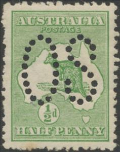 Stamp, Kangaroo and Map, Perforated OS, Australia,  , Mammals, Kangaroos, Animals (Fauna)