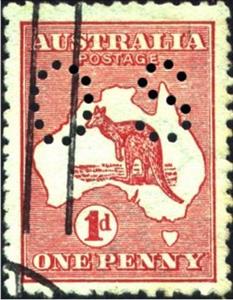 Stamp, Kangaroo and Map, Perforated OS, Australia,  , Mammals, Kangaroos, Animals (Fauna)