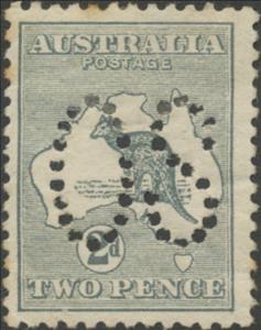 Stamp, Kangaroo and Map, Perforated OS, Australia,  , Mammals, Kangaroos, Animals (Fauna)