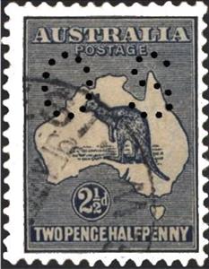 Stamp, Kangaroo and Map, Perforated OS, Australia,  , Maps, Mammals, Animals (Fauna)
