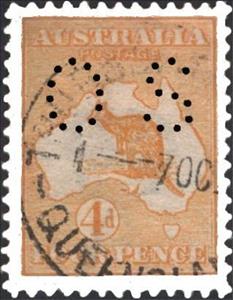Stamp, Kangaroo and Map, Perforated OS, Australia,  , Mammals, Kangaroos, Animals (Fauna)